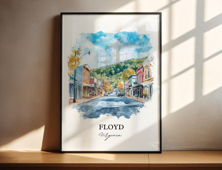 Floyd VA Wall Art, Blue Ridge Virginia Print, Virginia Watercolor Art, Floyd Virginia Gift, Travel Print, Travel Poster, Housewarming Gift