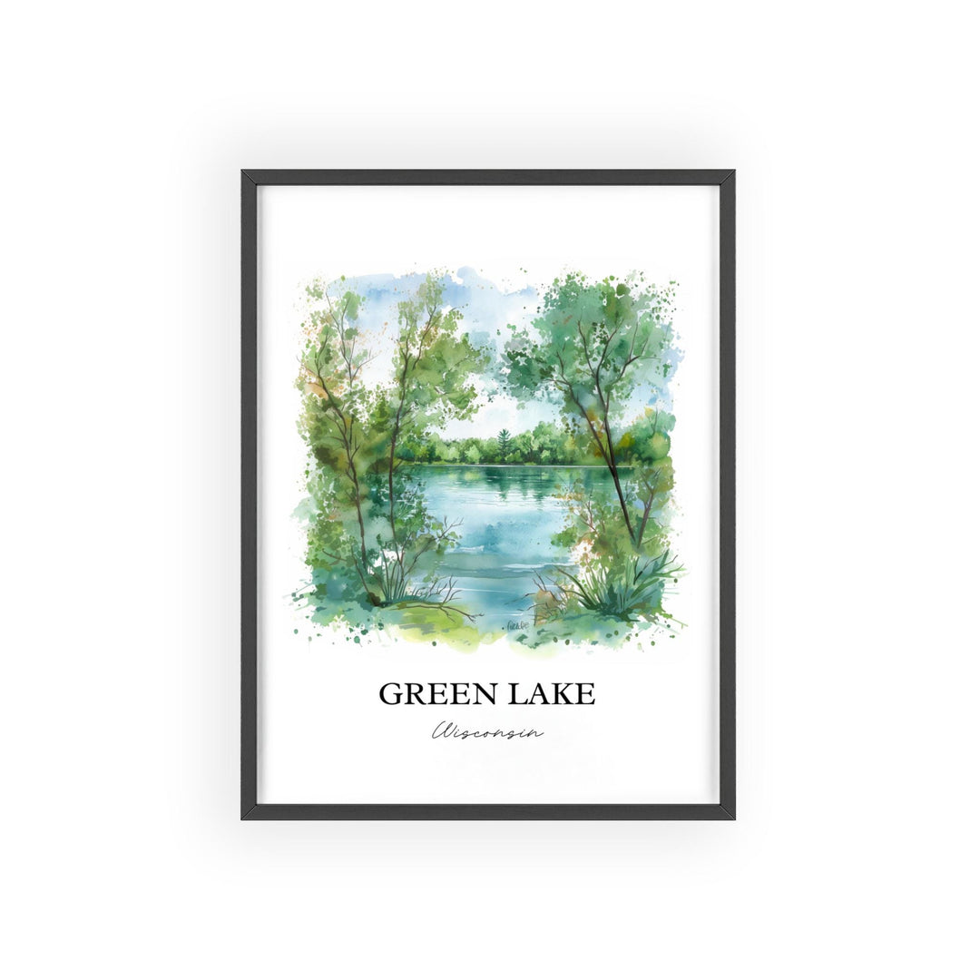 Green Lake WI Wall Art, Big Green Lake Print, Wisconsin Watercolor Art, Green Lake WI Gift, Travel Print, Travel Poster, Housewarming Gift