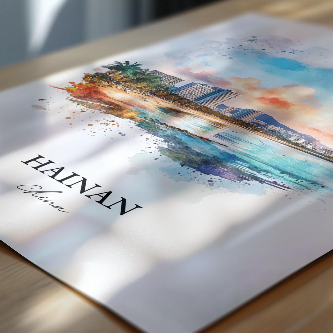 Hainan China Wall Art, Sanya Print, China Watercolor Art, Hainan China Gift, Travel Print, Travel Poster, Housewarming Gift