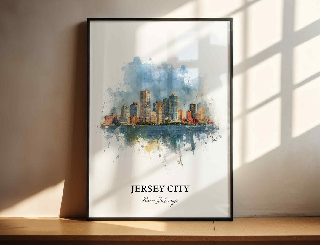 Jersey City NJ Wall Art, Jersey City Print, Jersey City Watercolor Art, Jersey City Gift, Travel Print, Travel Poster, Housewarming Gift