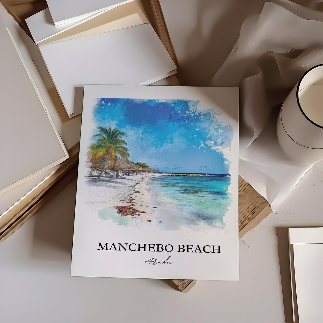 Manchebo Beach Wall Art, Eagle Beach Print, Aruba Watercolor Art, Manchebo Beach Gift, Travel Print, Travel Poster, Housewarming Gift