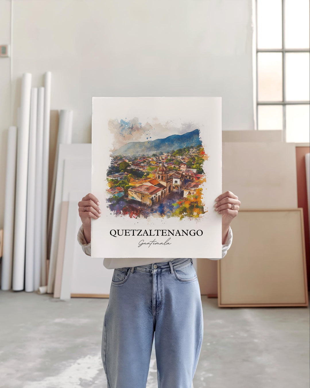 Quetzaltenango Wall Art, Guatemala Print, Guatemala Watercolor Art, Quetzaltenango Gift, Travel Print, Travel Poster, Housewarming Gift