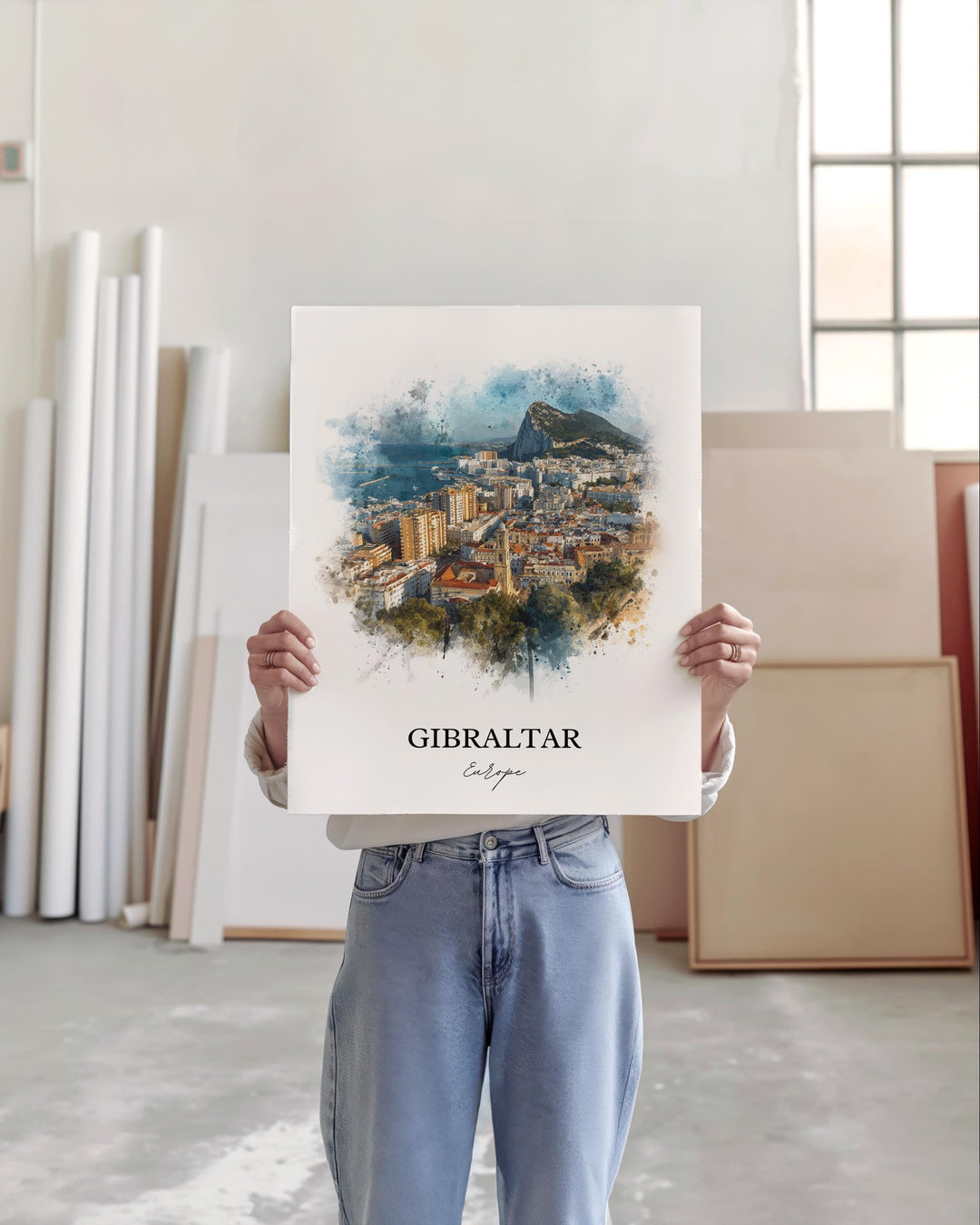 Gibraltar Wall Art, Gibraltar Print, Europe Watercolor Art, Gibraltar Gift, Travel Print, Travel Poster, Housewarming Gift