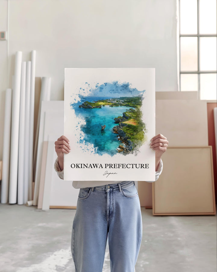Okinawa Wall Art, Okinawa Print, Okinawa Watercolor Art, Okinawa Japan Gift, Japan Travel Print, Travel Poster, Housewarming Gift