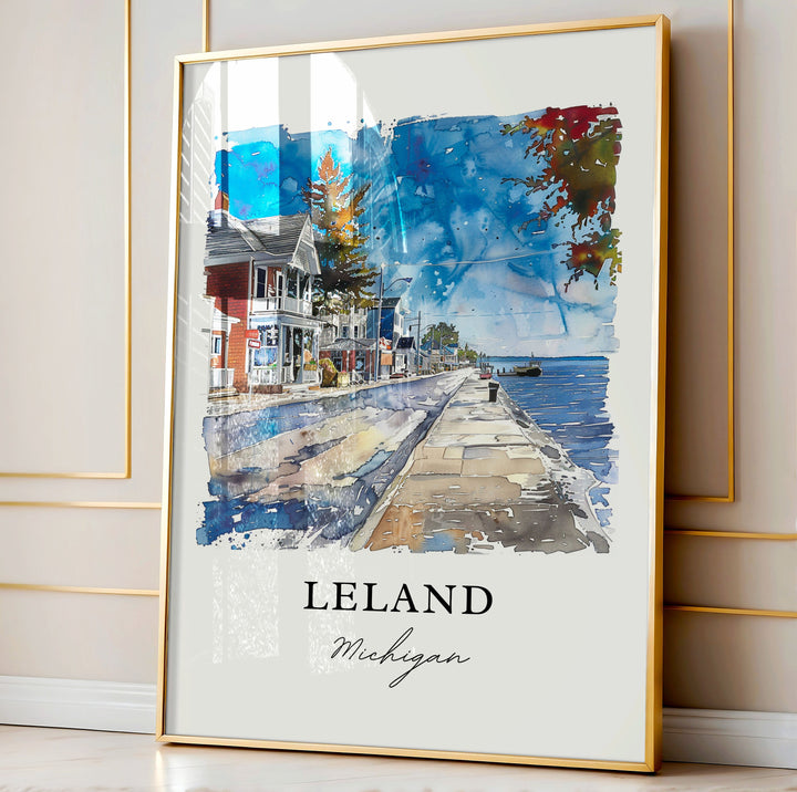 Leland Michigan Wall Art, Leland MI Print, Leland Watercolor, Leelanau County Michigan Gift,