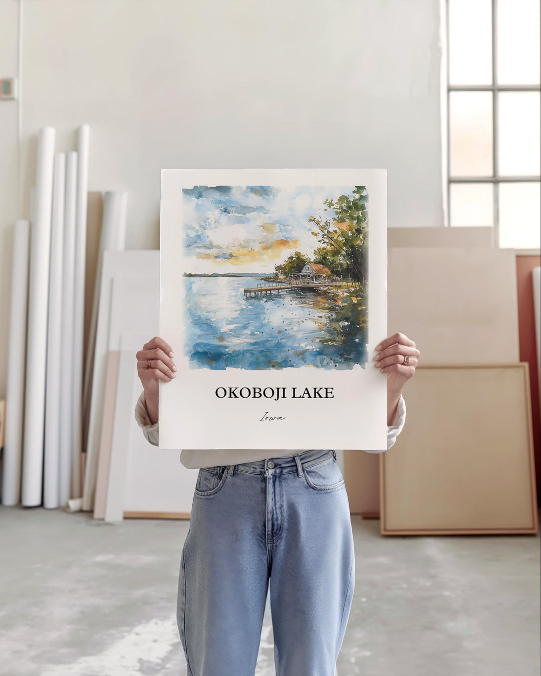 Okoboji Lake Wall Art, Dickinson County Print, Iowa Watercolor Art, Okoboji Lake Gift, Travel Print, Travel Poster, Housewarming Gift