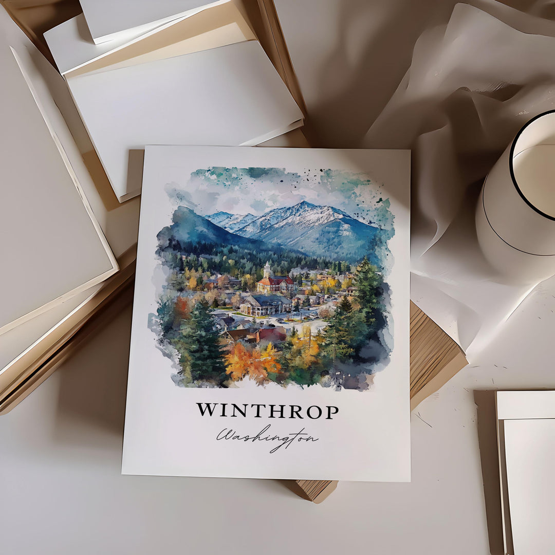 Winthrop WA Art, Winthrop Washington Print, Winthrop Watercolor Art, Winthrop WA Gift,