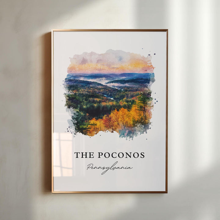 Poconos Wall Art, Poconos PA Print, Pocono Mountains Watercolor, Poconos Pennsylvania Gift,