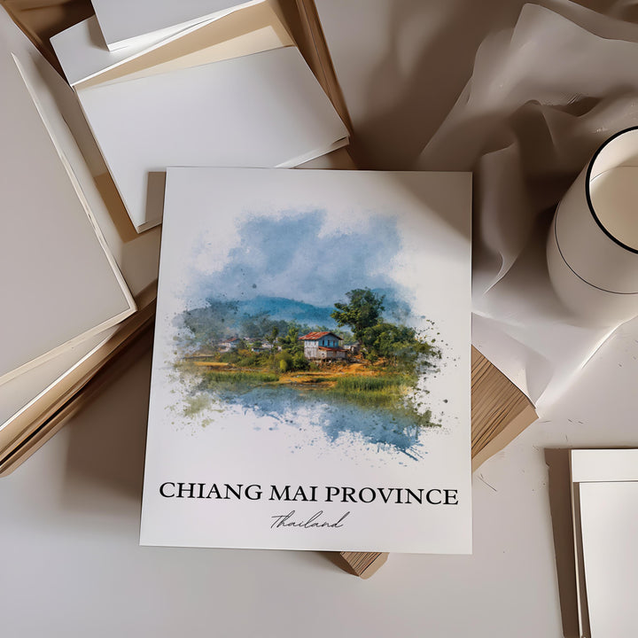 Chiang Mai Wall Art, Chiang Mai Province Print, Thailand Watercolor Art, Chiang Mai Gift, Travel Print, Travel Poster, Housewarming Gift