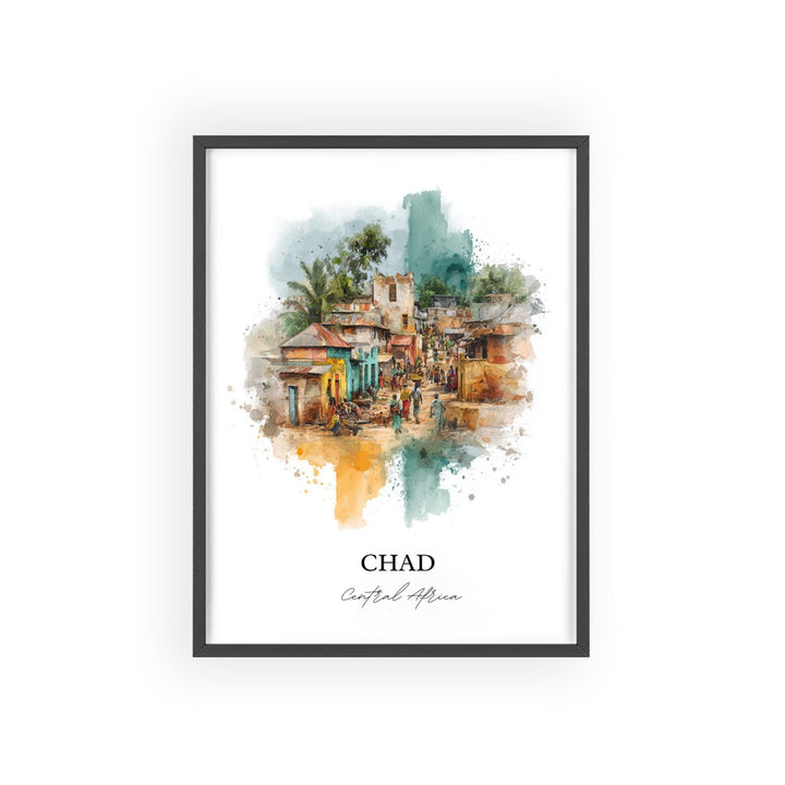 Chad Wall Art, Chad Print, Chad Watercolor Art, Central Africa Gift, Travel Print, Travel Poster, Housewarming Gift