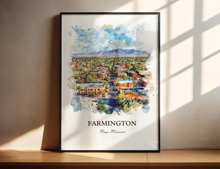 Farmington NM Wall Art, San Juan County Print, New Mexico Watercolor Art, Farmington NM Gift, Travel Print, Travel Poster, Housewarming Gift