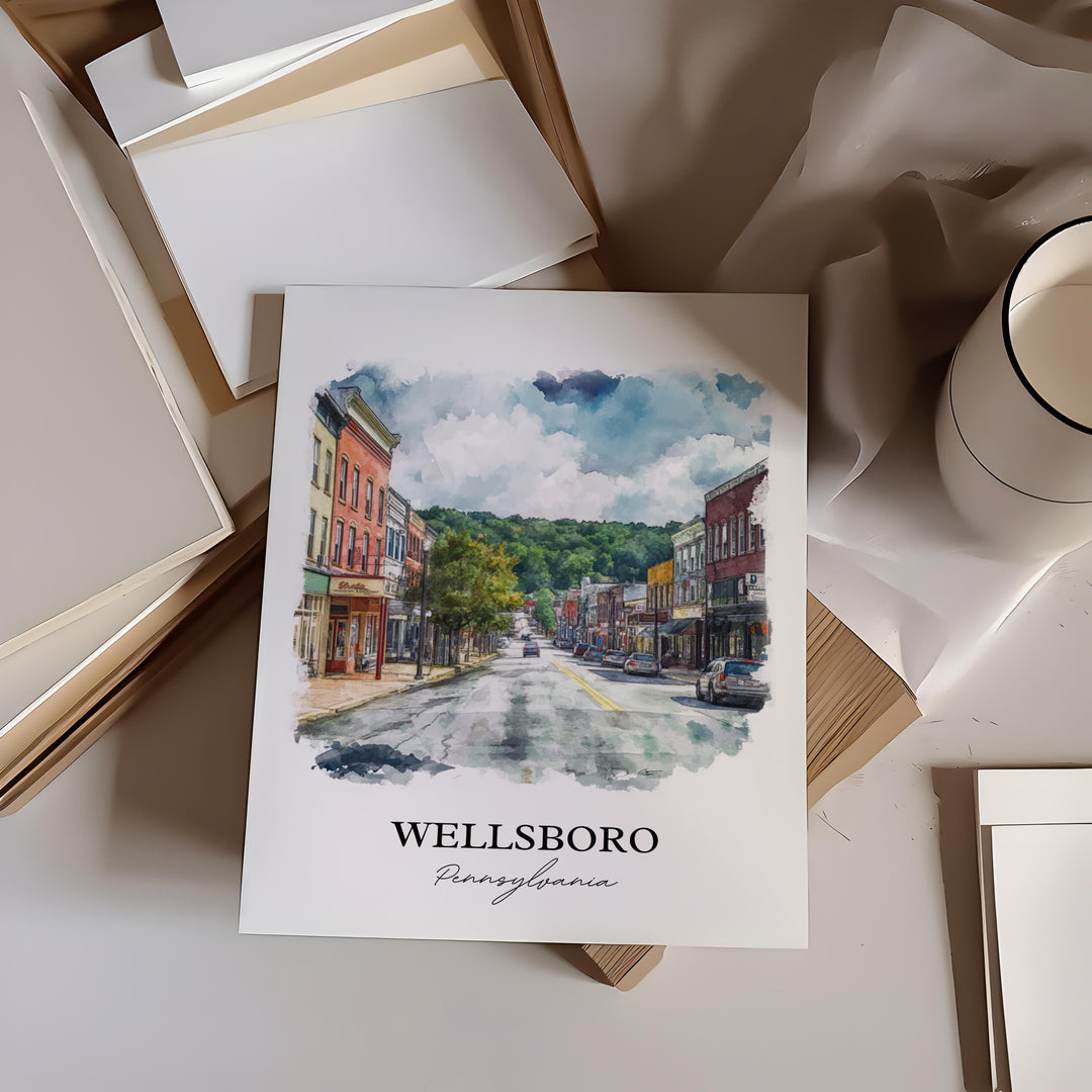 Wellsboro, Pennsylvania, USA – Watercolor Art Print