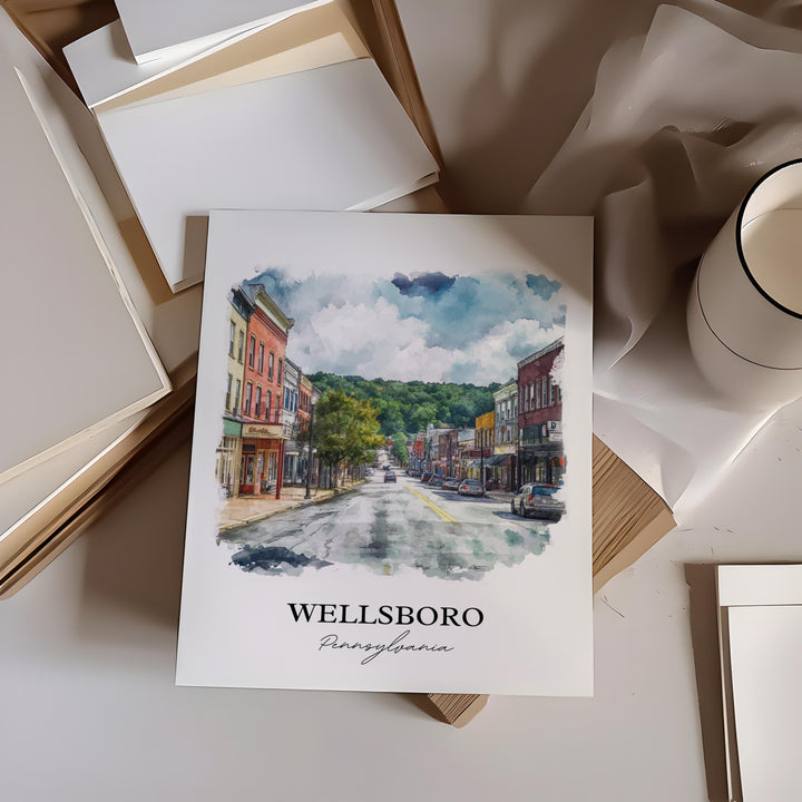 Wellsboro, Pennsylvania, USA – Watercolor Art Print