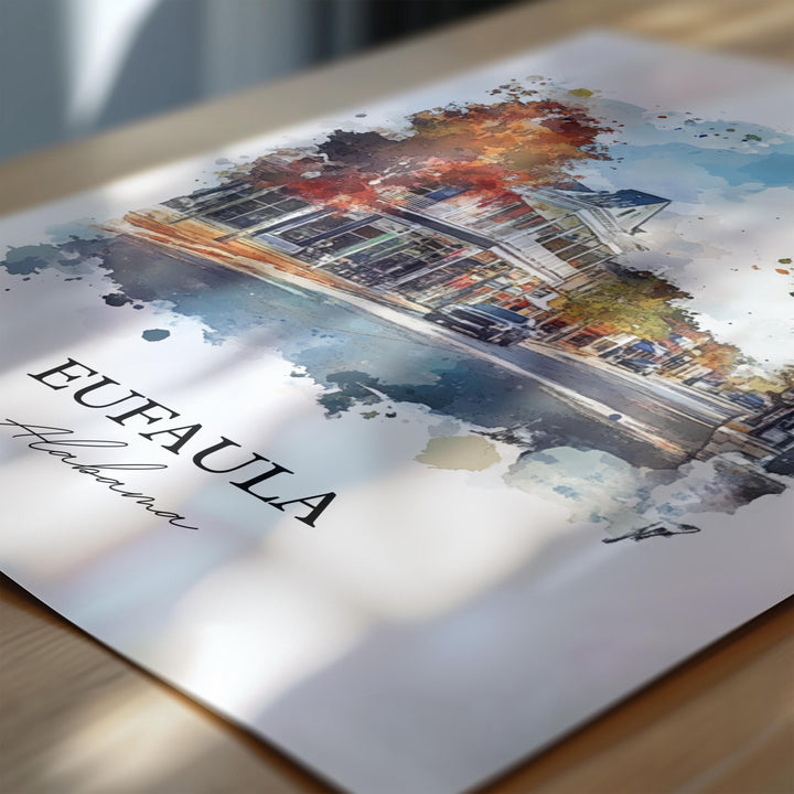 Eufala AL Wall Art, Eufala Print, Eufala Watercolor Art, Eufala Alabama Gift, Travel Print, Travel Poster, Housewarming Gift