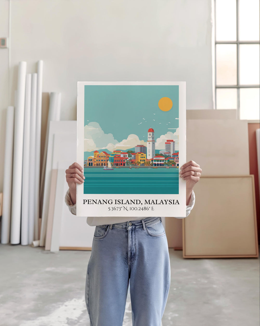 Penang Island Art, Penang Island Retro Travel Art, Penang Island Home Decor, Malaysia Gift, Malaysia Art, Travel Prints, Housewarming Gift