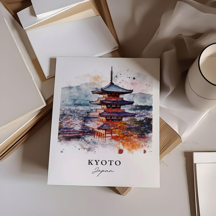 Kyoto Wall Art, Kyoto Japan Print, Kyoto Watercolor Art, Honshu Island Japan Gift,