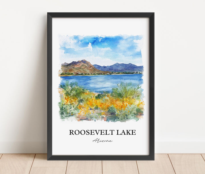 Roosevelt Lake Wall Art, Apache Junction Print, Arizona Watercolor Art, Roosevelt Lake Gift, Travel Print, Travel Poster, Housewarming Gift