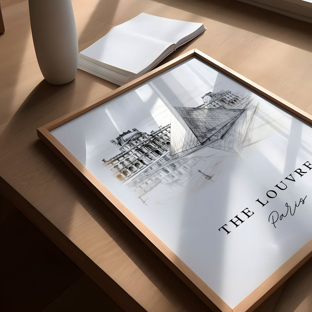 The Louvre wall art - Paris, Louvre Sketch Design Art, The Louvre Paris Wedding gift, Birthday present, Custom Text, Perfect Gift