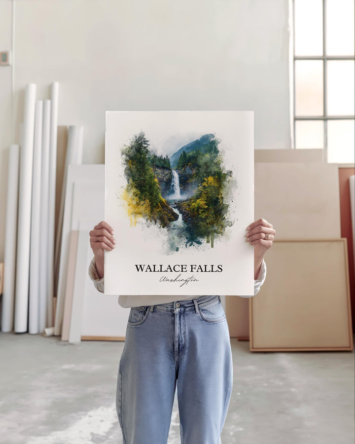 Wallace Falls Wall Art, Wallace Falls Print, Washington St Watercolor, Wallace Falls Gift, Travel Print, Travel Poster, Housewarming Gift