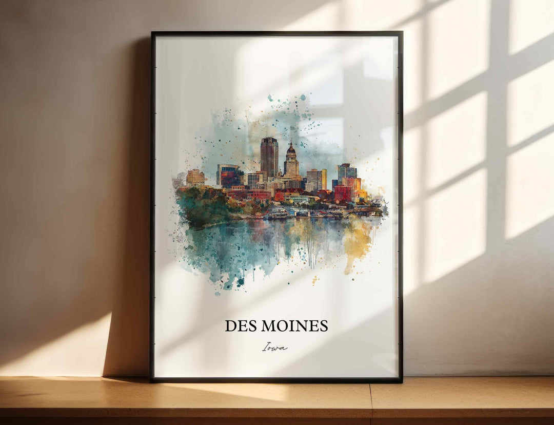Des Moines, Iowa Wall Art, Des Moines Print, Iowa Watercolor Art, Iowa Gift, Travel Print, Travel Poster, Housewarming Gift