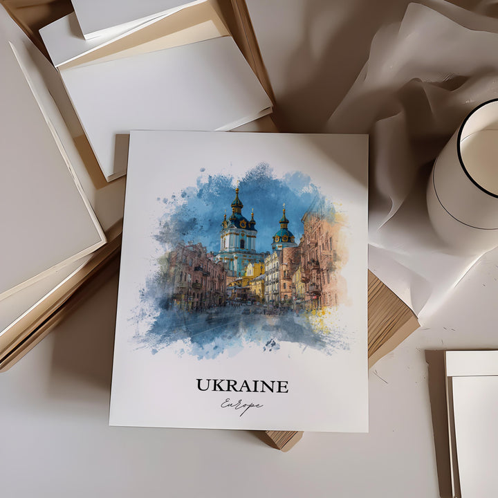 Ukraine Wall Art, Ukraine Print, Kyiv Watercolor Art, Ukraine Country Gift, Travel Print, Travel Poster, Housewarming Gift