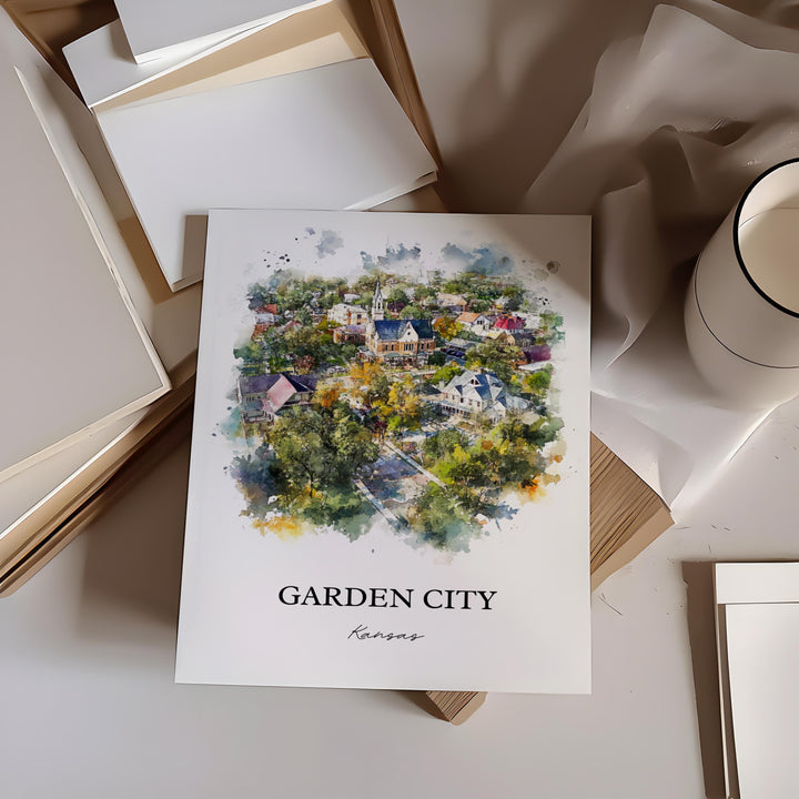 Garden City KS Wall Art, Finney County Print, Kansas Watercolor Art, Garden City Gift, Travel Print, Travel Poster, Housewarming Gift