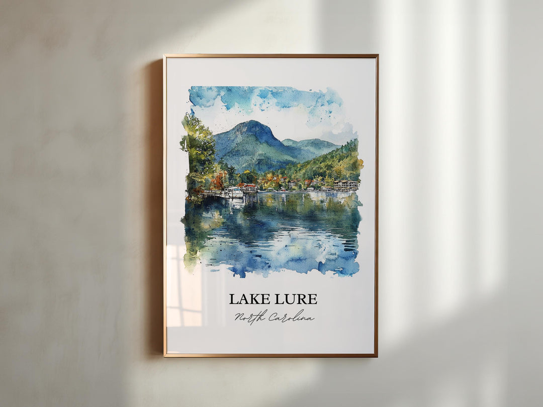 Lake Lure NC Wall Art, Rutherford County Print, Chimney Rock Watercolor Art, Lake Lure Gift, Travel Print, Travel Poster, Housewarming Gift