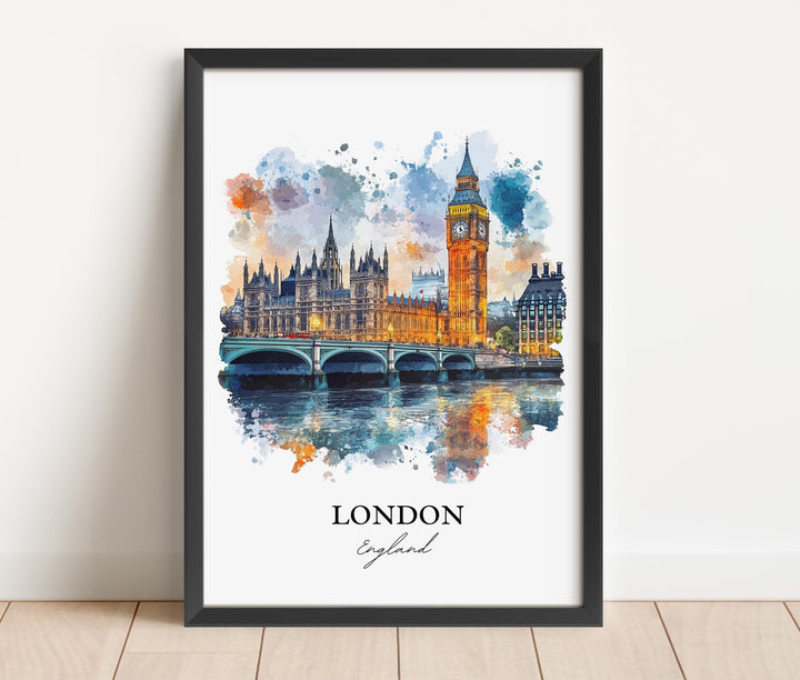 London Wall Art, Big Ben Print, England Watercolor Art, London UK Gift, Travel Print, Travel Poster, Housewarming Gift