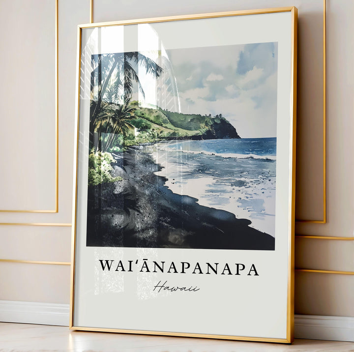 Waianapanapa Wall Art, Maui Print, Maui HI Watercolor Art, Waianapanapa State Park Gift,