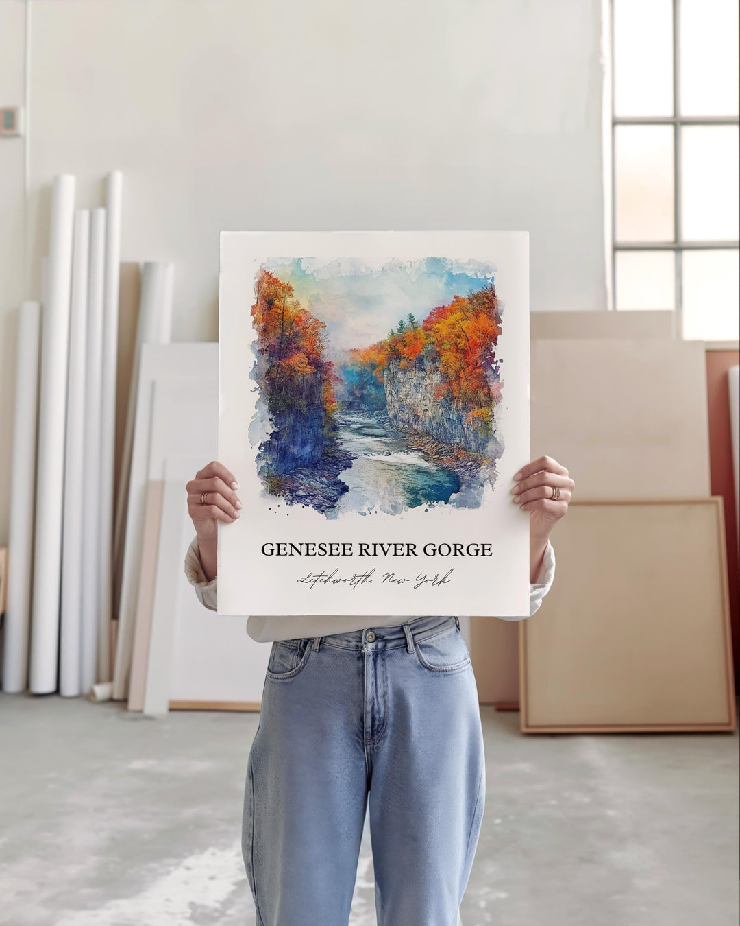 Genesee River Wall Art, Rochester Print, Genesee River Gorge Watercolor, Rochester NY Gift, Travel Print, Travel Poster, Housewarming Gift