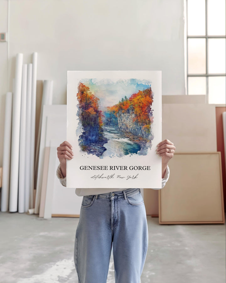 Genesee River Wall Art, Rochester Print, Genesee River Gorge Watercolor, Rochester NY Gift, Travel Print, Travel Poster, Housewarming Gift