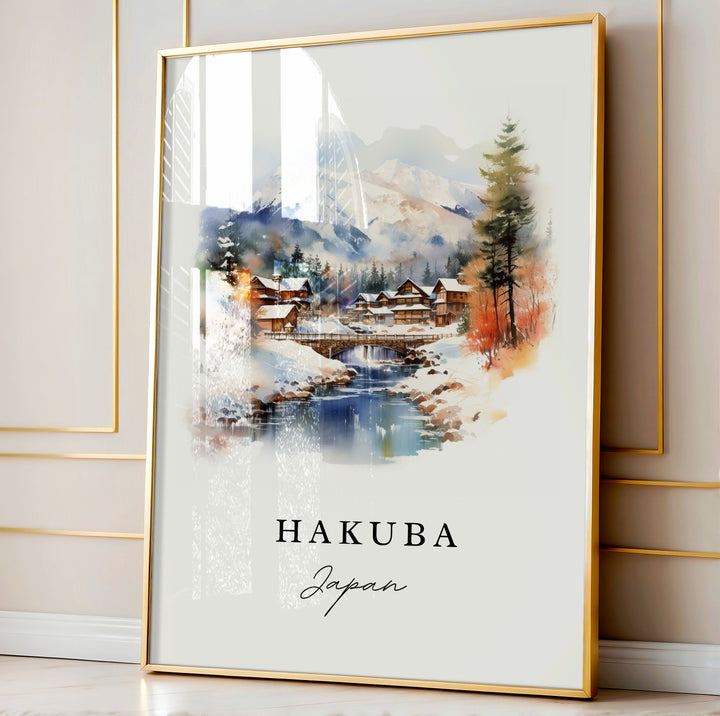 Hakuba Japan wall art - Japan, Hakuba print, Hakuba watercolor art gift, Nagano Japan travel art, Japanese Alps Gift