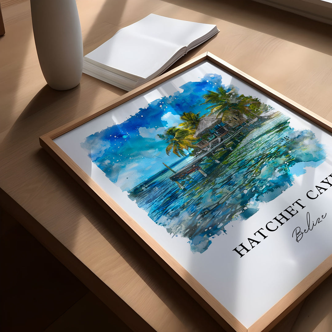 Hatchet Caye Wall Art, Hatchet Caye Print, Hatchet Caye Watercolor, Hatchet Caye Belize Gift, Travel Poster, Housewarming Gift