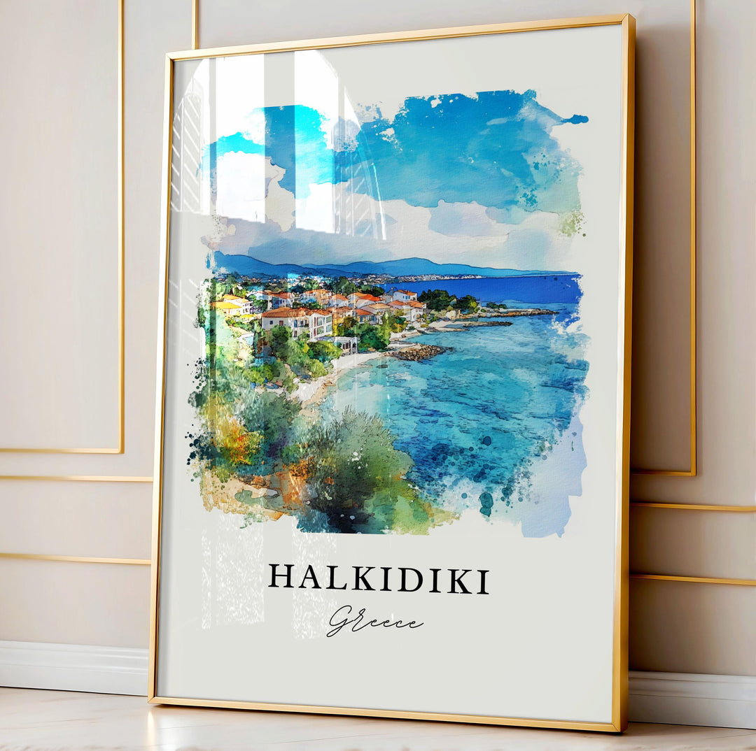 Halkidiki Wall Art, Halkidiki Greece Print, Halkidiki Watercolor Art, Northern Greece Gift, Travel Poster, Housewarming Gift