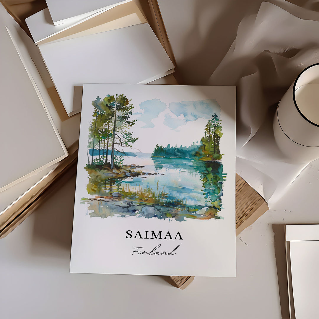 Saimaa Wall Art, Finland Print, Saimaa Watercolor, Saima Lake Finland Gift,