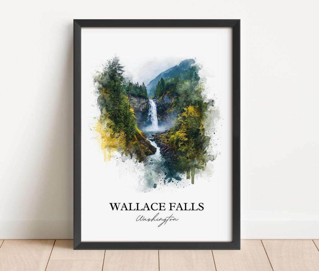 Wallace Falls Wall Art, Wallace Falls Print, Washington St Watercolor, Wallace Falls Gift, Travel Print, Travel Poster, Housewarming Gift