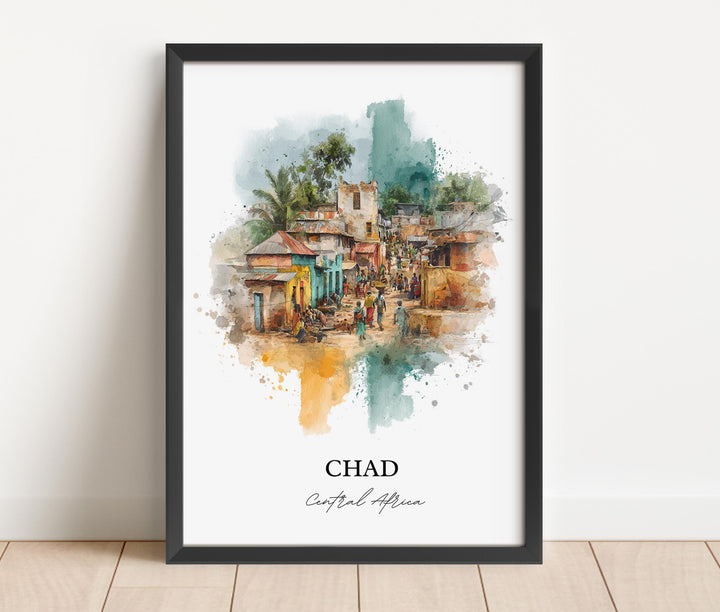 Chad Wall Art, Chad Print, Chad Watercolor Art, Central Africa Gift, Travel Print, Travel Poster, Housewarming Gift