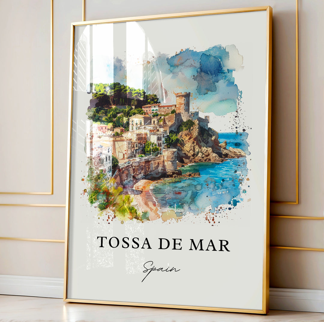 Tossa de Mar Art, Tossa de Mar Print, Catalonia Spain Watercolor, Tossa de Mar Spain Gift,