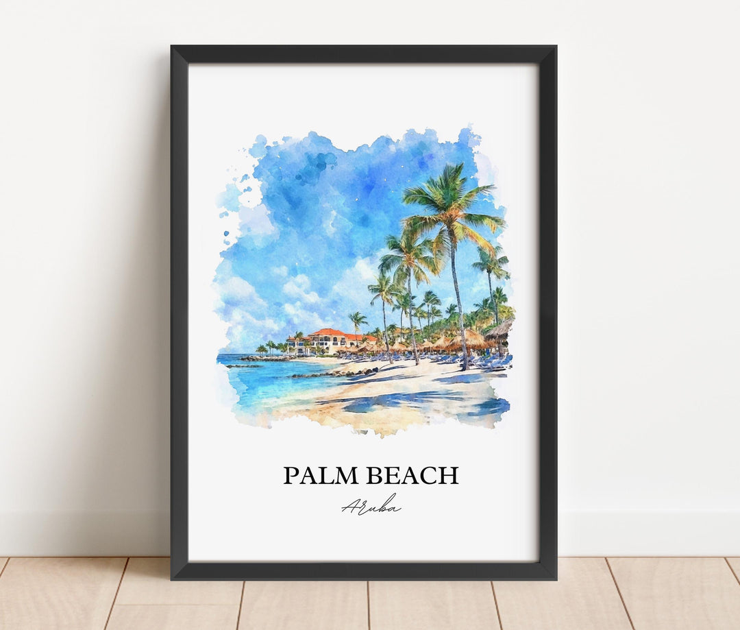 Palm Beach Aruba Art, Oranjestad Print, Aruba Watercolor Art, Palm Beach Aruba Gift, Travel Print, Travel Poster, Housewarming Gift