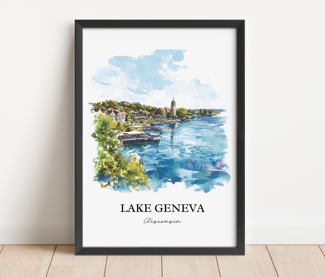 Lake Geneva WI Wall Art, Geneva Lake Print, Wisconsin Watercolor Art, Lake Geneva Gift, Travel Print, Travel Poster, Housewarming Gift