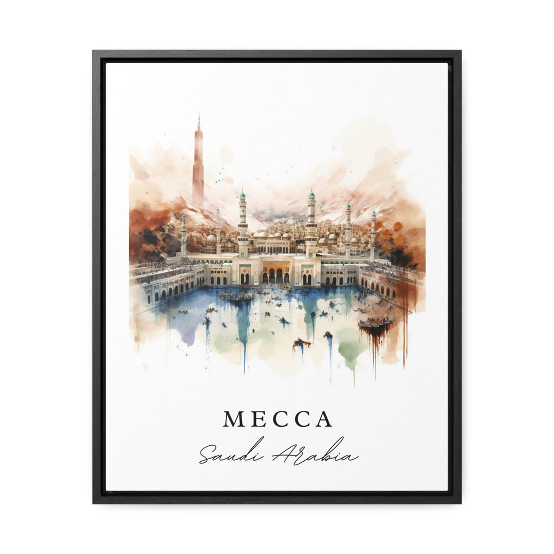 Mecca traditional travel art - Saudi Arabia, Mecca poster, Wedding gift, Birthday present, Custom Text, Personalized Gift