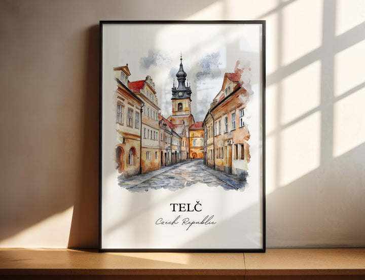 Telc Wall Art, Czech Republic Print, Telc Watercolor Art, Vysocina Region Gift, Travel Print, Travel Poster, Housewarming Gift