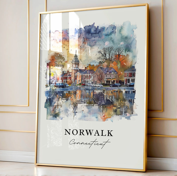 Norwalk CT Wall Art, Norwalk CT Print, Connecticut Watercolor, Norwalk Connecticut Gift,