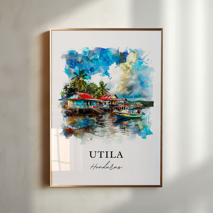 Utila Honduras Wall Art, Utila Print, Utila Watercolor, Utila Honduras Gift, Utila