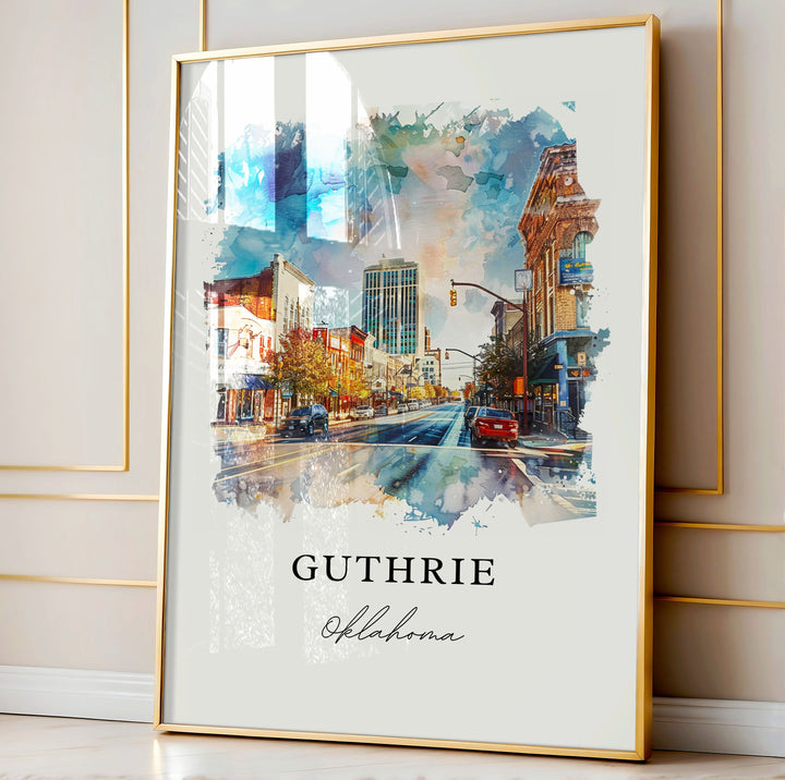 Guthrie OK Wall Art, Guthrie Print, OKC Watercolor Art, Guthrie Oklahoma Gift,
