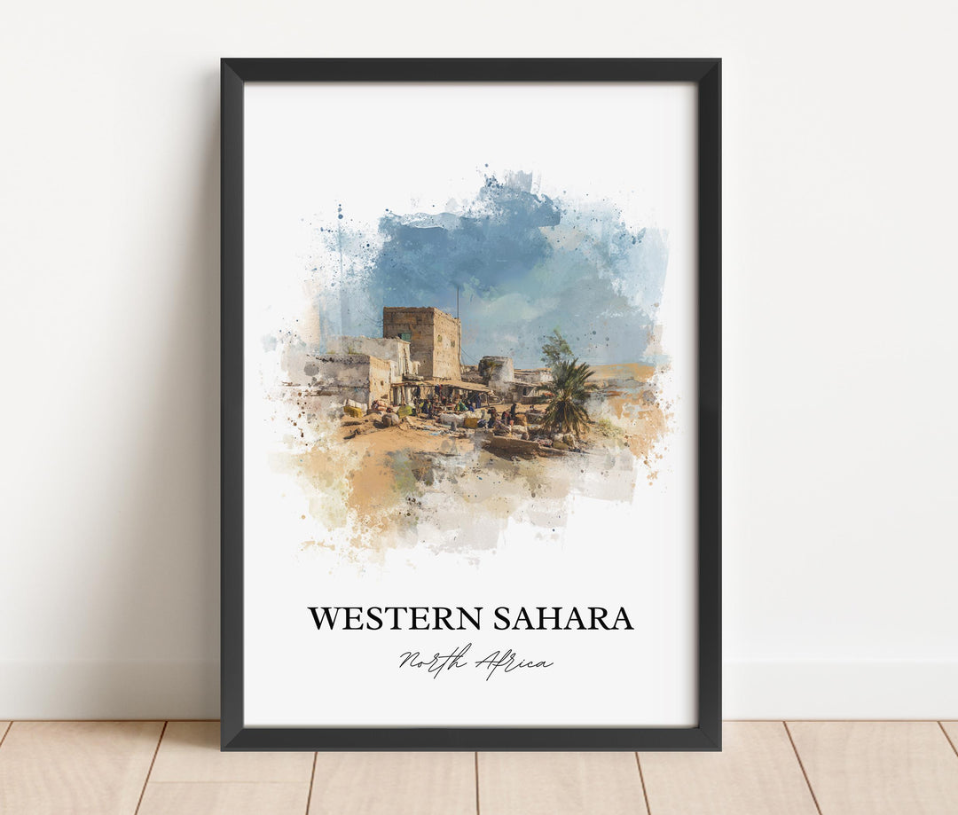 Western Sahara Wall Art, Africa Prints, Sahara Watercolor Art, Western Sahara Gift, Travel Print, Travel Poster, Housewarming Gift