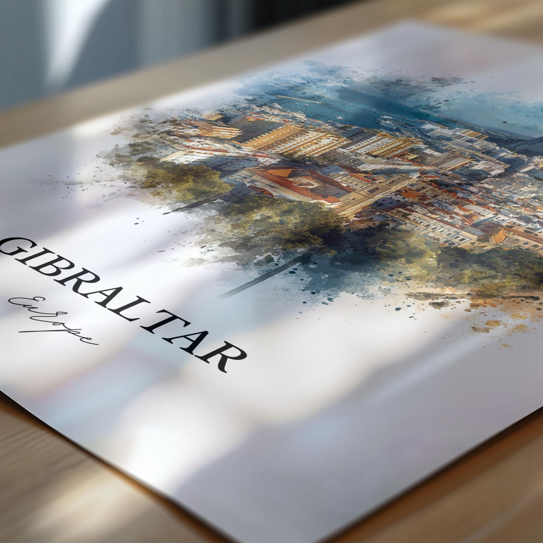 Gibraltar Wall Art, Gibraltar Print, Europe Watercolor Art, Gibraltar Gift, Travel Print, Travel Poster, Housewarming Gift