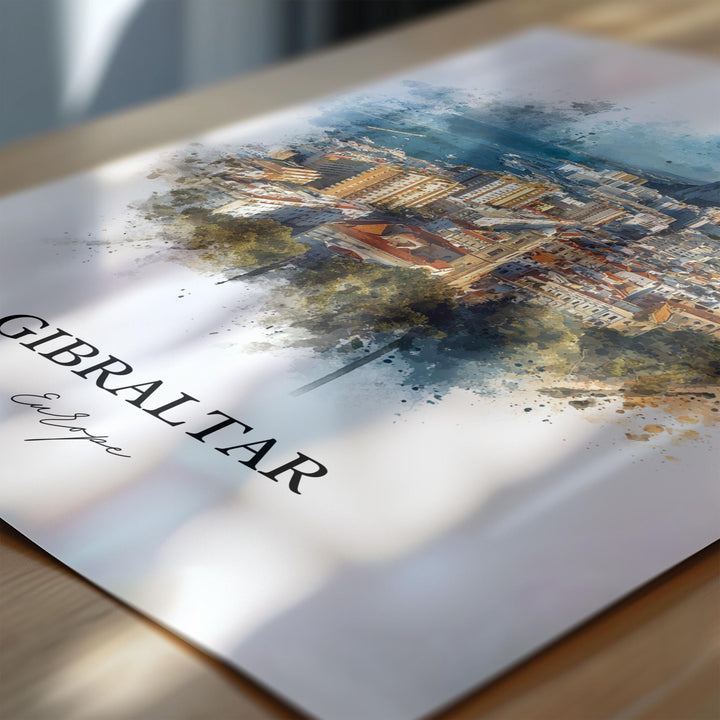 Gibraltar Wall Art, Gibraltar Print, Europe Watercolor Art, Gibraltar Gift, Travel Print, Travel Poster, Housewarming Gift
