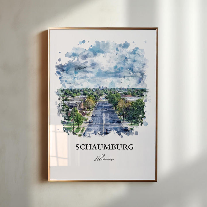 Schaumburg IL Wall Art, Chicago Print, Schaumburg Illinois Watercolor Art, Schaumburg Gift, Travel Print, Travel Poster, Housewarming Gift