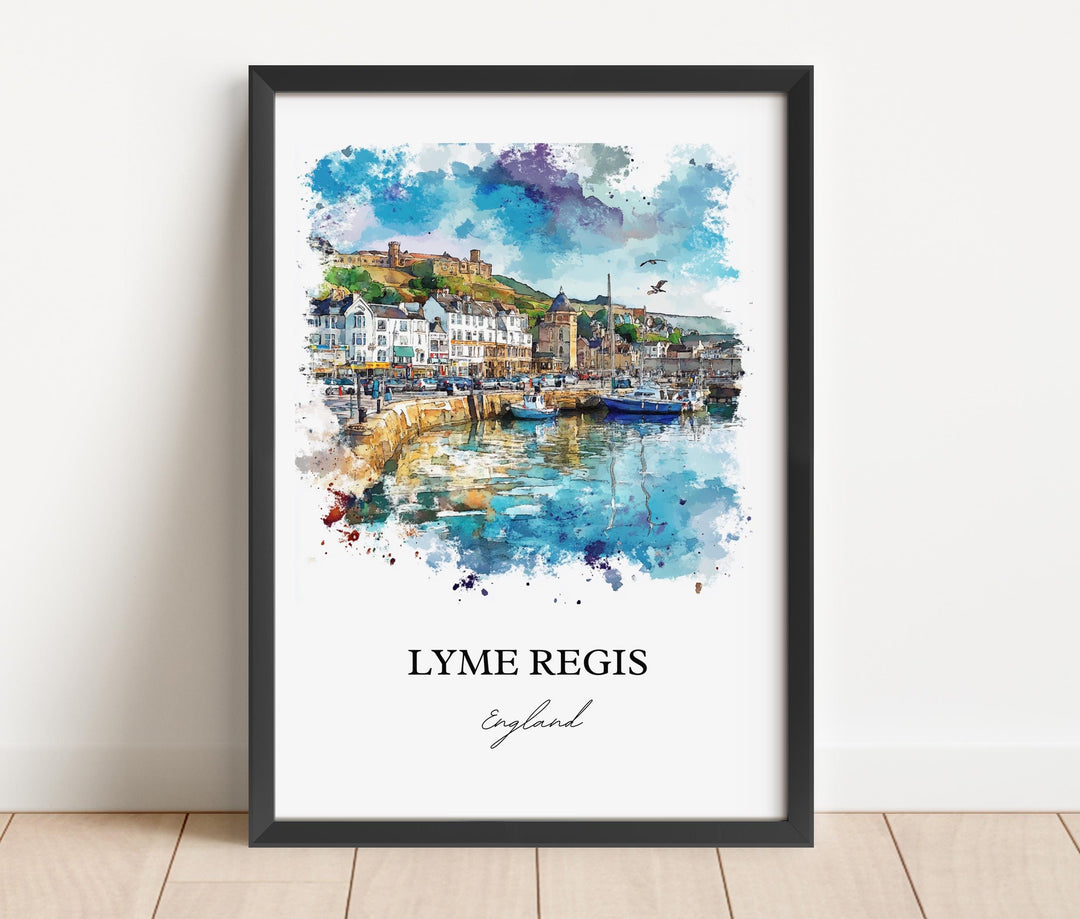 Lyme Regis Wall Art, West Dorset Print, England Watercolor Art, Lyme Regis England Gift, Travel Print, Travel Poster, Housewarming Gift